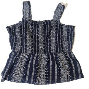 Old Navy Tank Top Womens XXL Blue Striped Smocked Peplum Camisole Boho